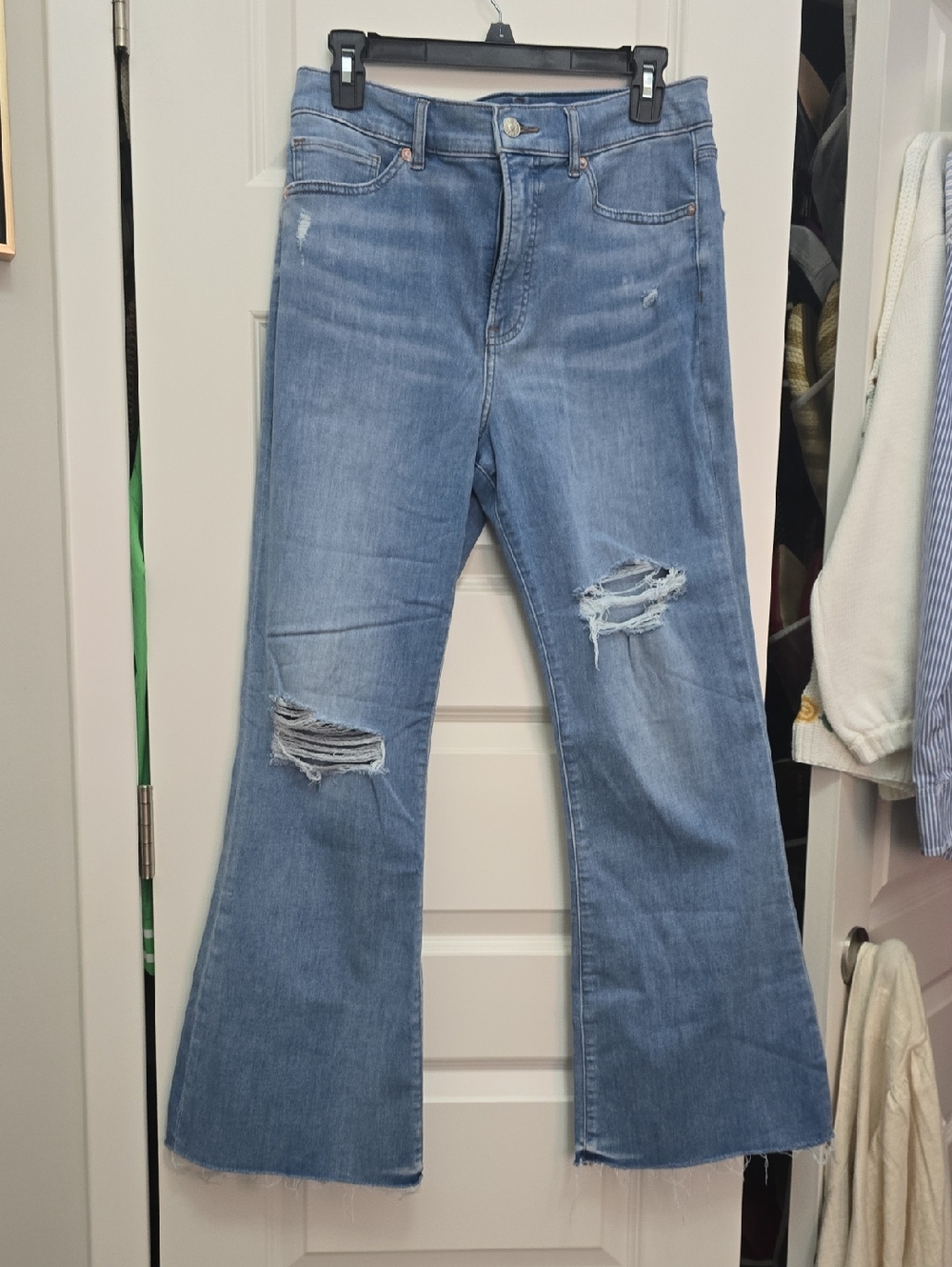 Express Light Blue Distressed Wide-Leg Jeans